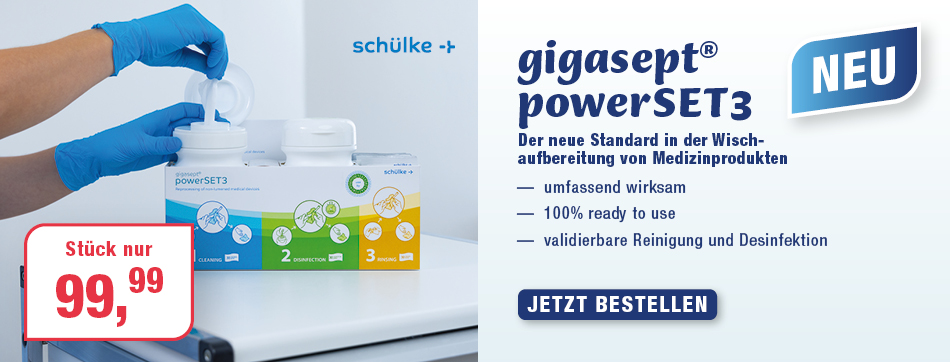 gigasept powerset3, schuelke, validierbare systemloesung, ready to use, krinko konforme aufbereitung, instrumentenaufbereitung, ultraschallsonde, reinigung, desinfektion