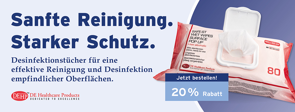 alkoholfreie desinfektionstuecher, flowpack, begrenzt viruzid, de healthcare
