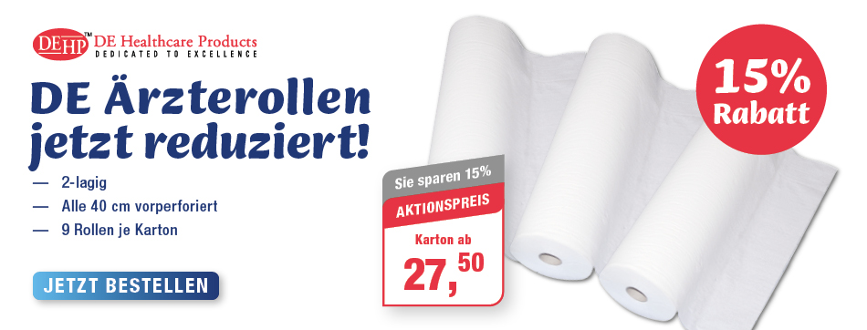 MediQuick | 2-lagig Alle 40 cm perforiert 9 Rollen je Karton 15% Rabatt aerzterollen papierrollen liegenrollen 