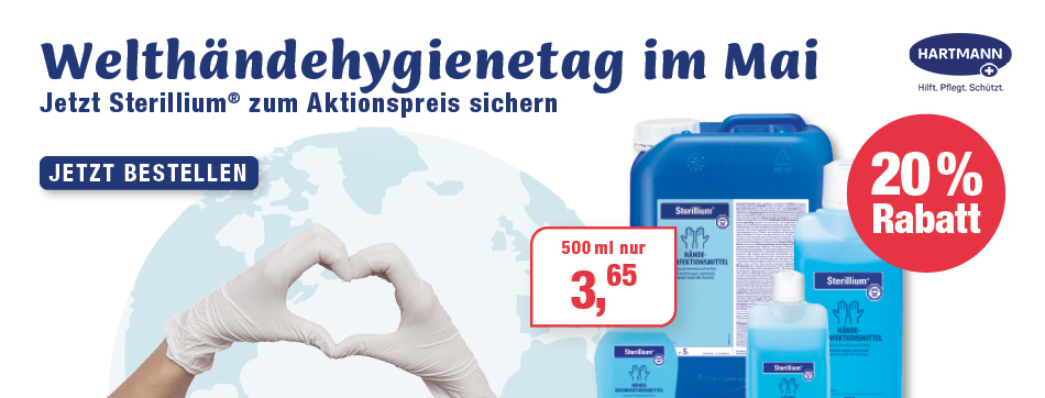 Sterillium, hartmann, hygienischen und chirurgischen Haendedesinfektion; besonders hautschonend durch rueckfettende Substanzen; begrenzt viruzid (inkl. HBV/HIV/HCV)