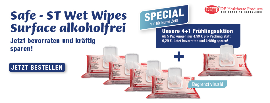 Alkoholfreie, gebrauchsfertige Desinfektionstuecher — Begrenzt viruzid — im praktischen Flowpack