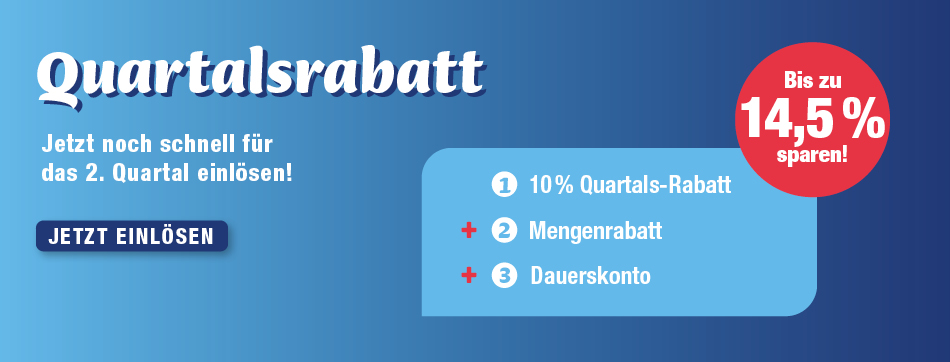 10% Quartals - Rabatt, Mengenrabatt, Dauerskonto, 14,5% sparen