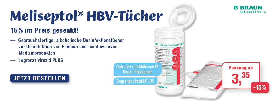 Gebrauchsfertige, alkoholische Desinfektionstuecher zur Desinfektion von Flaechen und nichtinvasien Medizinprodukten; begrenzt viruzid PLUS, meliseptol hbv, bbraun