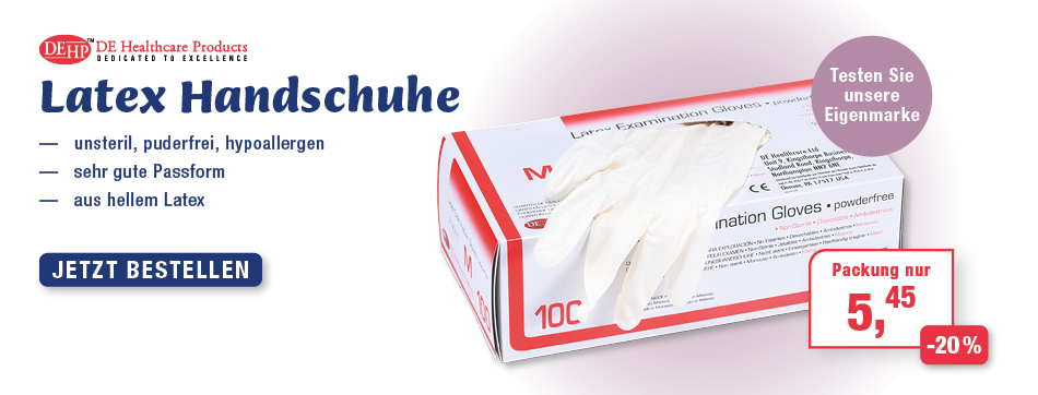 DE Healthcare Latex - Handschuhe, unsteril, puderfrei, sehr gute Passform, aus hellem Latex, hypoallergen, mediquick