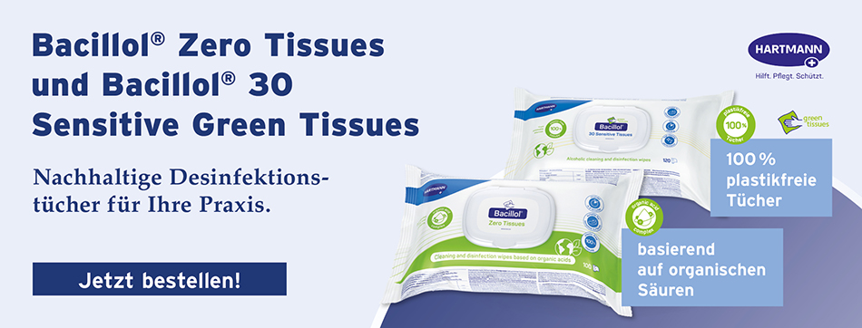 Bacillol@ Zero Tissues und Bacillol@ 30 Sensitive Green Tissues, nachhhaltig, umweltfreundlich