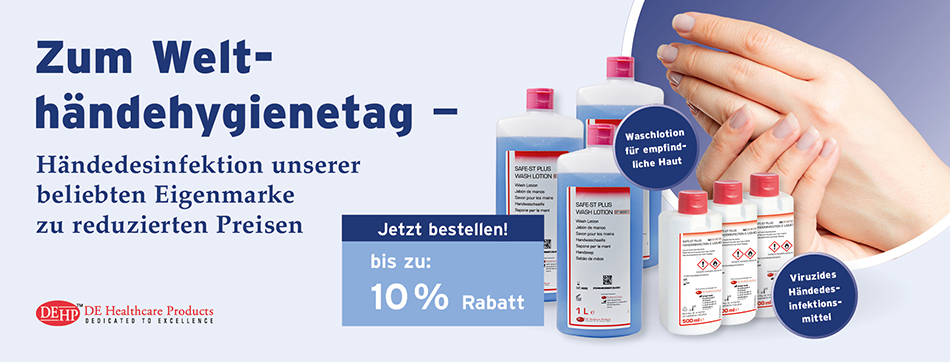 waschlotion, haendedesinfektion, handschuhe, de healthcare, welthaendehygienetag