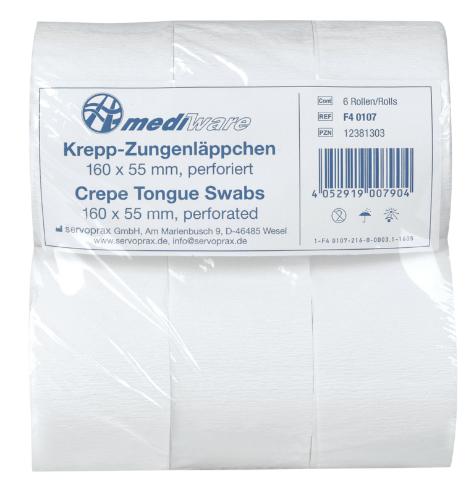 Krepp-Zungenläppchen, 160 x 55mm, 25m lang,150 Abrisse, perforiert 6 Rollen