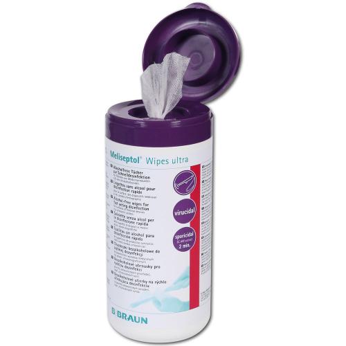 Meliseptol Wipes ultra, Desinfektionstücher, Tuchgröße: 14 x 20 cm, Dose mit 100 Tücher