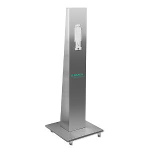Desinfektionssäule aus Edelstahl, Höhe 150 cm, Bodenplatte 50 x 50 cm