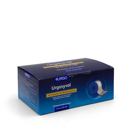 Urgosyval, Gewebepflaster, ohne Schutzring, 2,5 cm x 5 m, 12 Stück