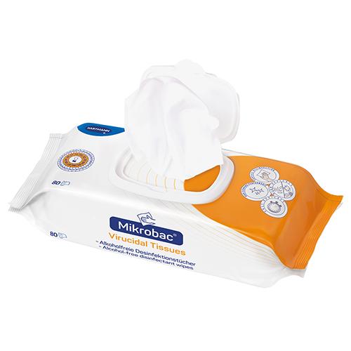 Mikrobac viruzidal Tissues, Schnelldesinfektion, Tuchgröße: 18 x 20 cm, Flowpack, 80 Tücher